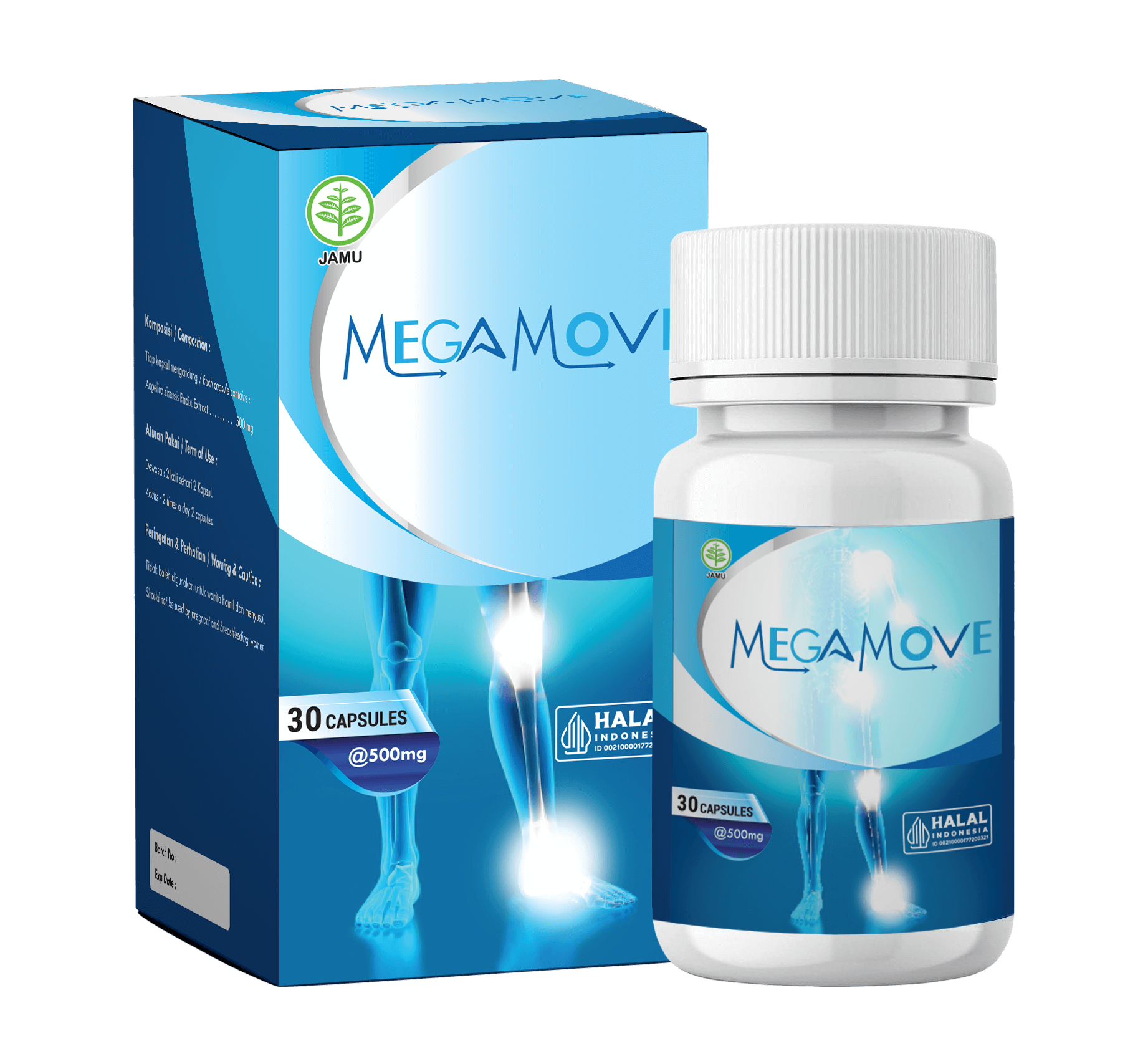 Kemasan Botol Megamove untuk dukung sendi